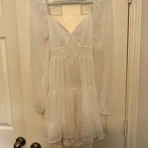 Lulu's - Longing And Love White Swiss Dot Puffed Long Sleeve Mini Dress - Medium